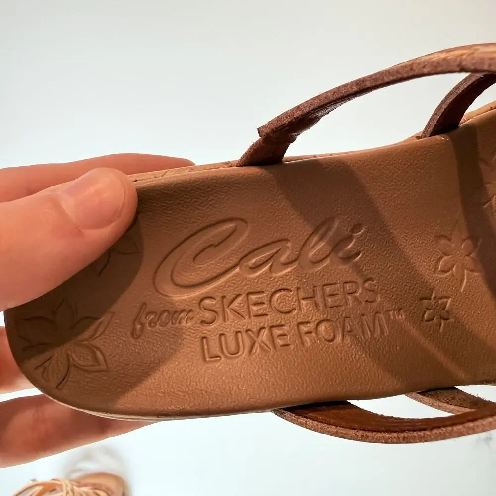 Skechers Beverlee Tiger Posse Womens Size 6.5 Wedge Slide Sandals Leather Heels